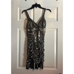 Metallic Silver Ruched Dress- M